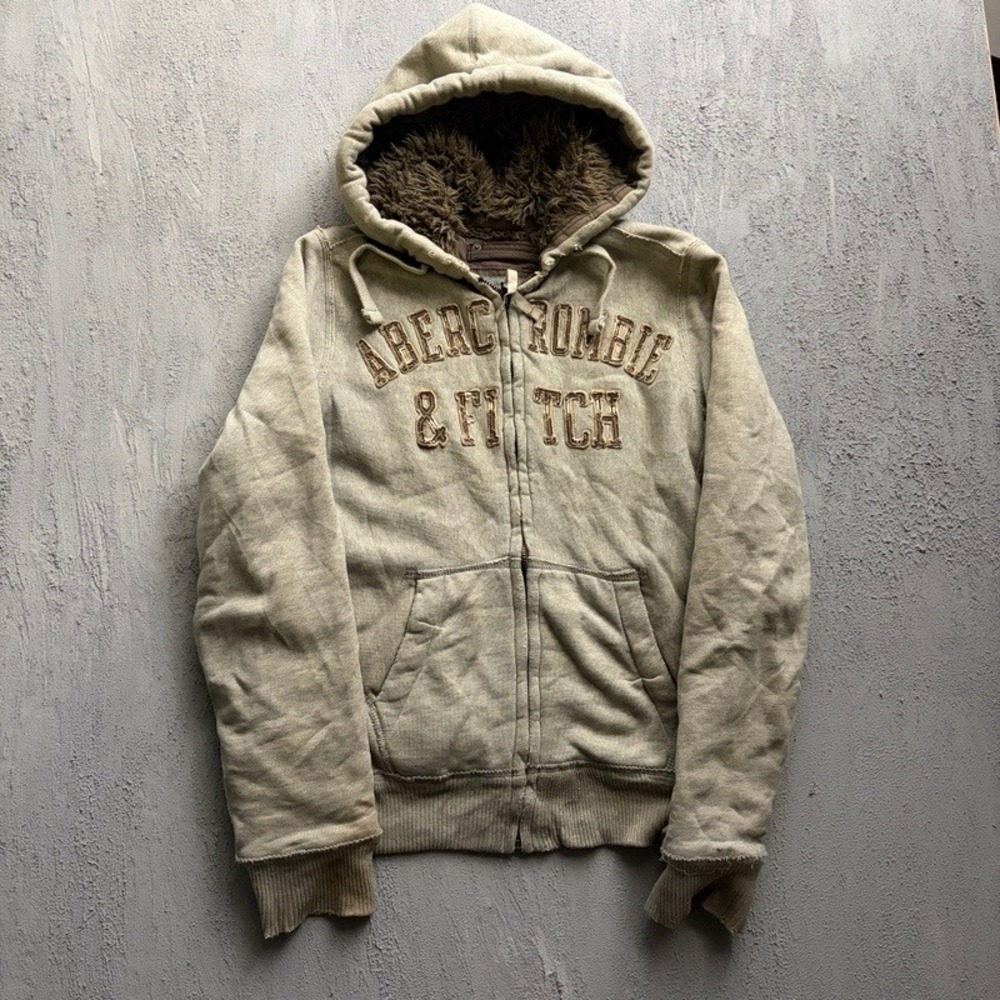 Vintage Abercrombie & Fitch Wolf Jaw Jacket Large Grey Y2K Sherpa
